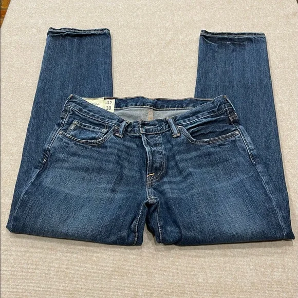 Abercrombie & Fitch Medium Wash Straight Leg Button Fly Denim Blue Jeans Men Boy - Picture 7 of 13